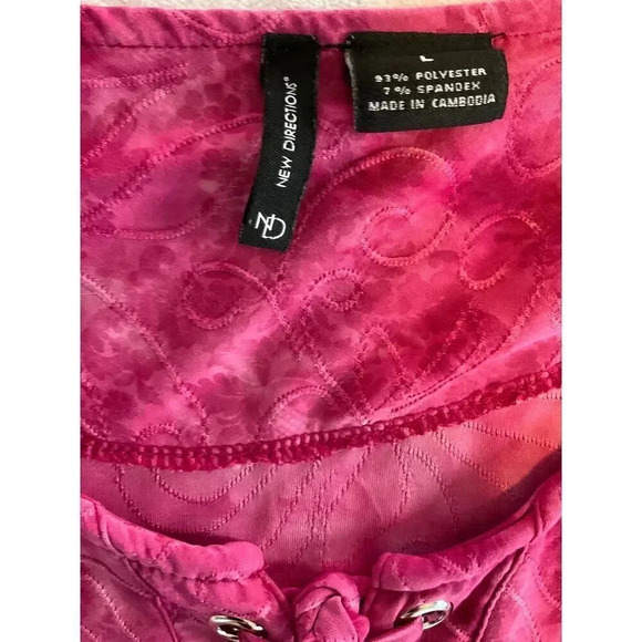 New Directions Pink Embroidered Blouse Round Neck 3/4 Sleeve Casual Womens Large - Picture 2 of 7